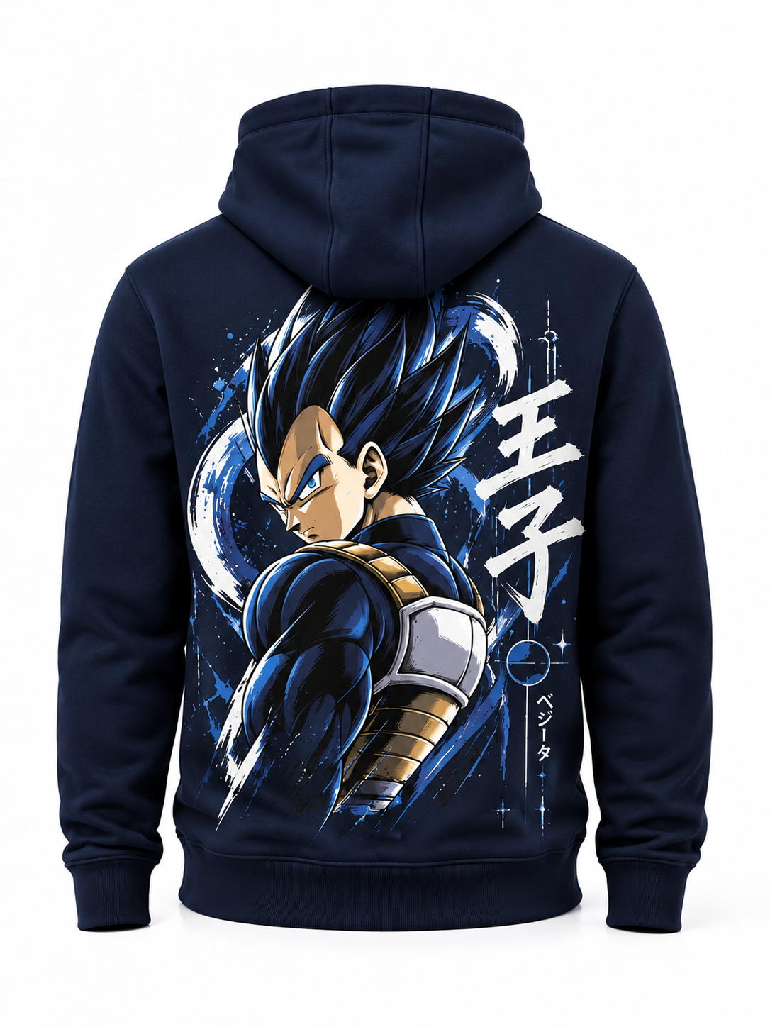 Fotografía de producto hoodie azul marino Vegeta Blue sin modelo, parte posterior