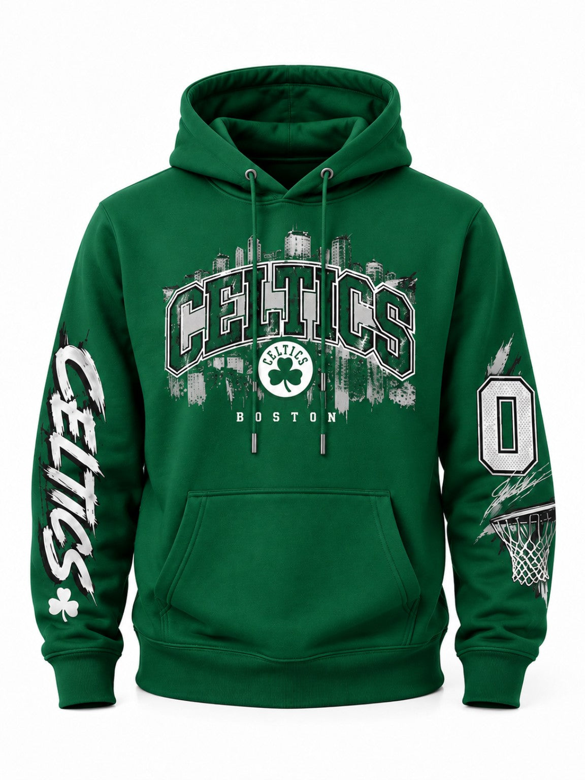 Fotografía frontal de producto hoodie verde Boston Celtics sin modelo