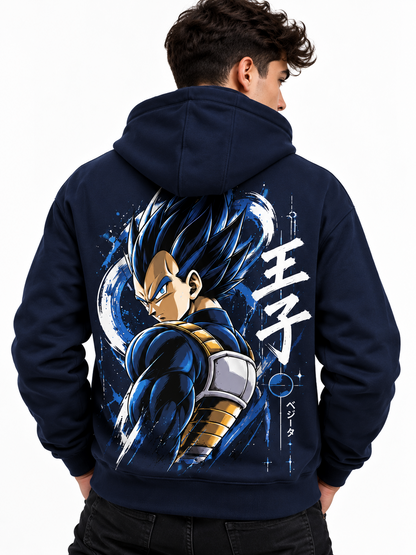 Hoodie azul oscuro Vegeta Blue, vista posterior de modelo hombre