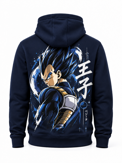 Fotografía de producto hoodie azul marino Vegeta Blue sin modelo, parte posterior