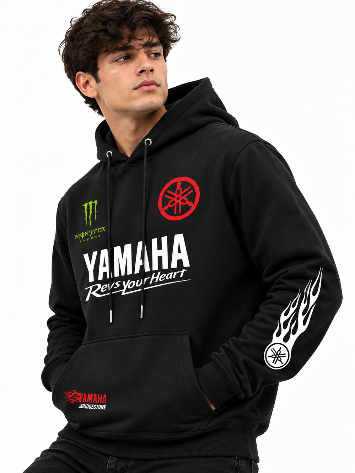 Hoodie Yamaha Monster Racing negro hombre vista frontal