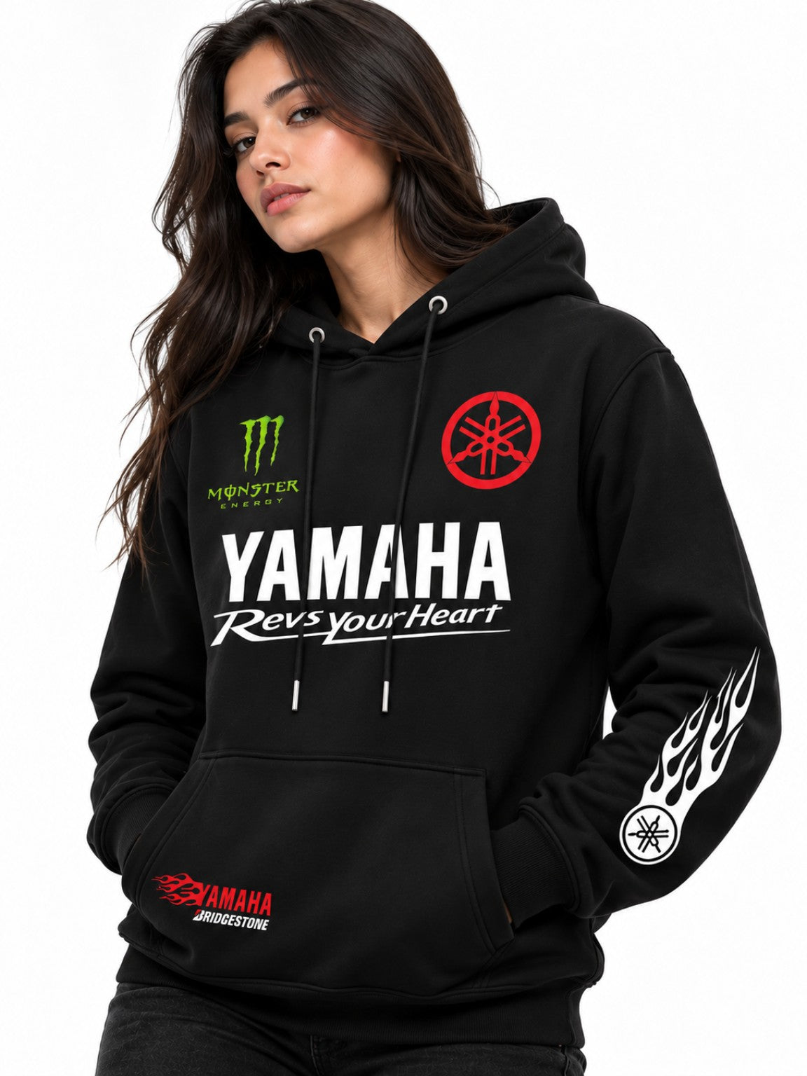 Hoodie Yamaha Monster Racing negro mujer vista frontal