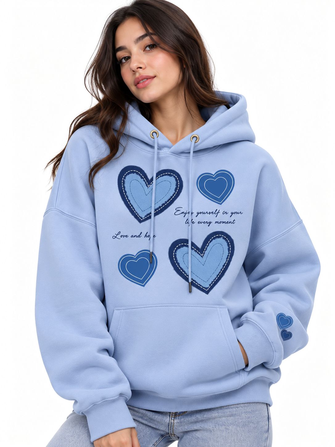 Hoodie Hearts Light Blue