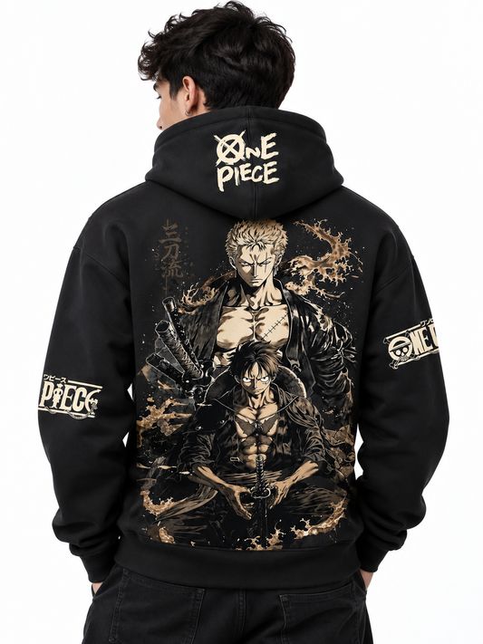 Hoodie Unisex One Piece Luffy & Zoro Black